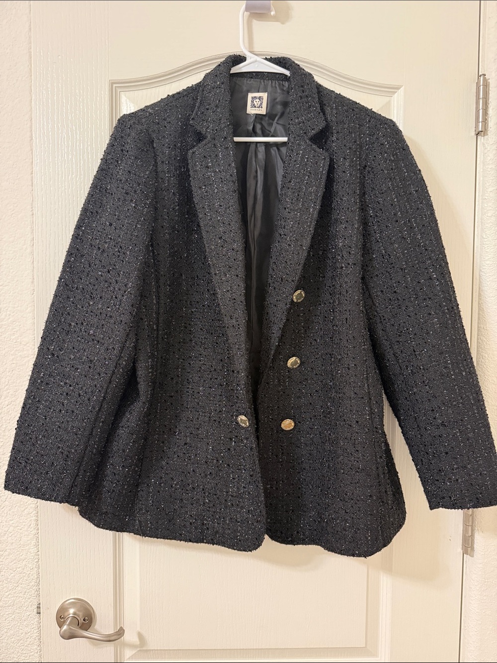 Anne Klein Black Tweed Blazer with shimmer and gold  Buttons NWOT